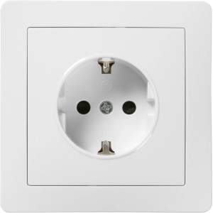 Weiße Schuko-Steckdose Mirena aus Kunststoff für die Unterputzmontage im Innenbereich.