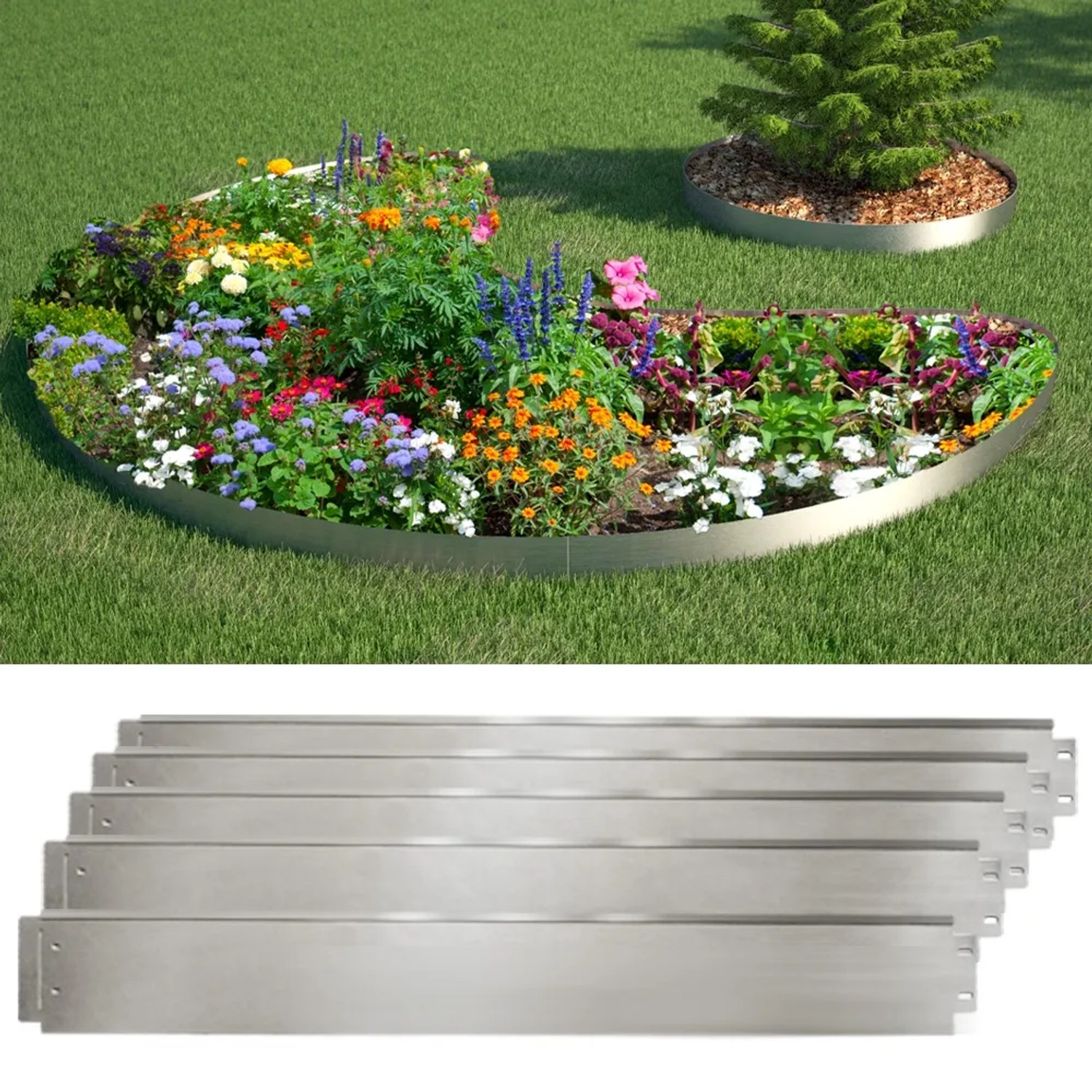 OK-Living Rasenkante Silber, 15m Beetumrandung aus Metall für den Garten.