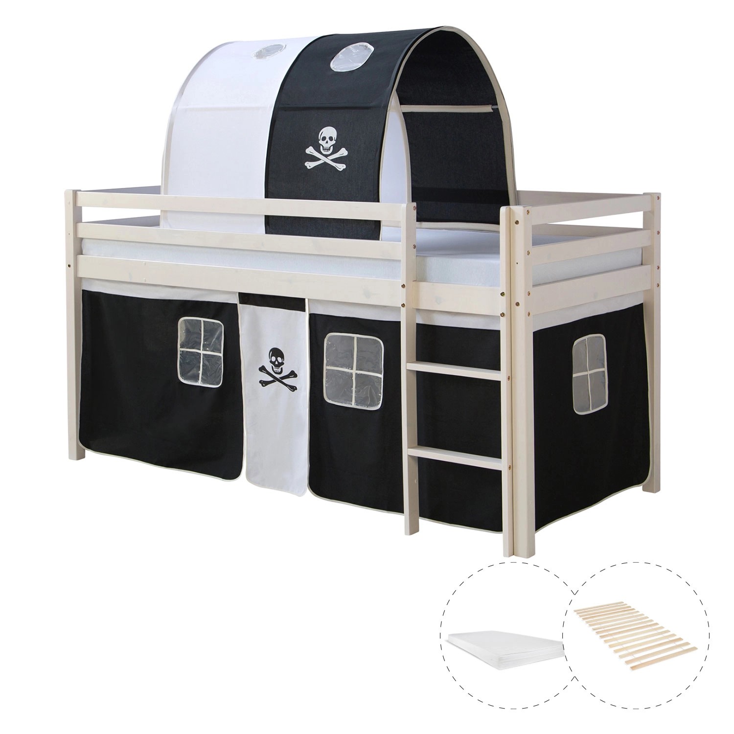 Homestyle4u Hochbett 90x200 mit Vorhang Lattenrost Matratze Tunnel in Weiß günstig online kaufen