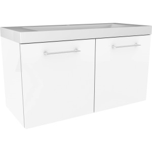 Fackelmann Waschbeckenunterschrank Lima, 80 cm, weiß matt mit zwei Türen und Griffen.