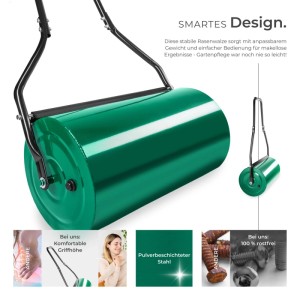 Grüne Tectake Rasenwalze, 60 cm breit, mit Stahlkonstruktion und ergonomischem Griff.