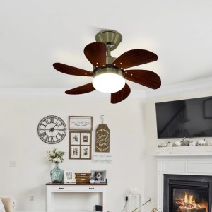 Brauner NETTLIFE Deckenventilator aus Metall mit Licht und Fernbedienung im Wohnzimmer.
