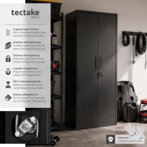 Tectake Aktenschrank Brandon 60 x 40 x 180 5 cm  4 Verstellbare Zwischenböden Abschließbar  Mit Magnetverschluss Pro Stück 40 x 60 x 180 5 cm Schwarz