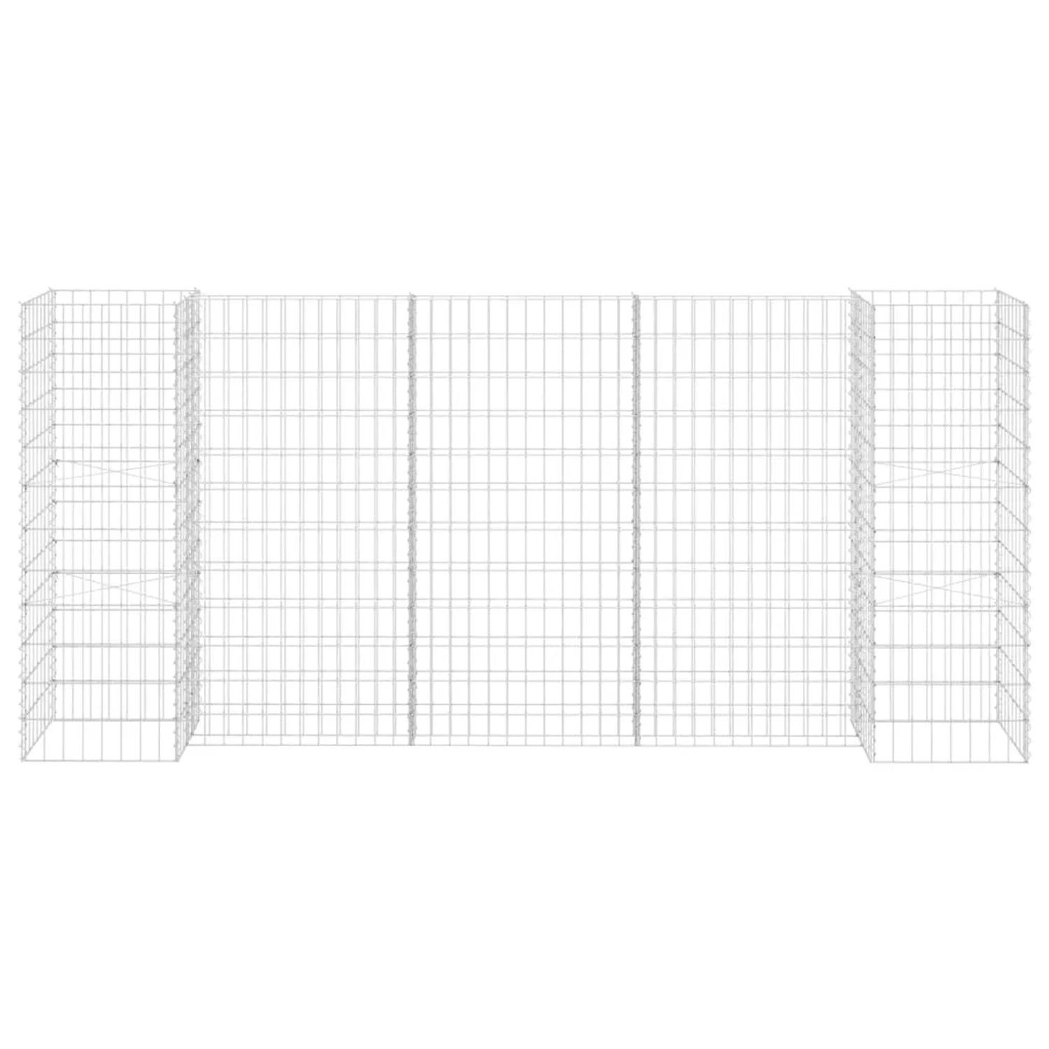 vidaXL Gabionen-Pflanzkübel, H-Form, Stahldraht, 260x40x120 cm. Hochbeet für Garten und Hof.