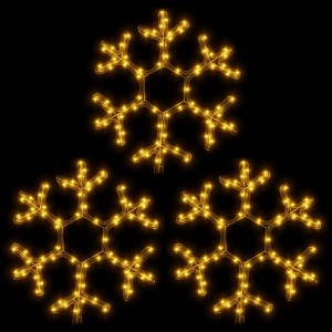 Drei warmweiße LED-Schneeflocken, leuchtende Weihnachtsdekoration für Innen- und Außenbereiche.