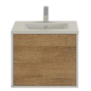 Jet-Line Waschtisch Linz 60 cm mit Holzoptik und SMC-Waschbecken.