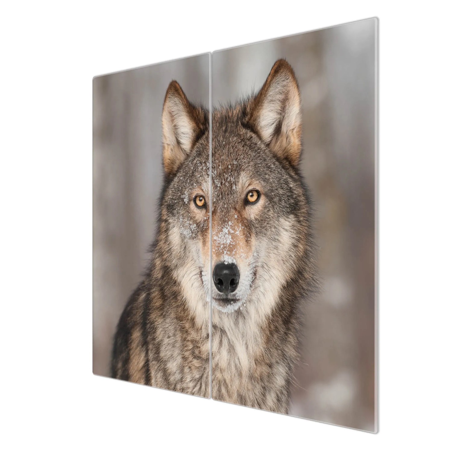 Banjado 2-teilige Herdabdeckplatte aus Glas mit Wolfsmotiv, 30x52 cm, auch als Schneidebrett nutzbar.