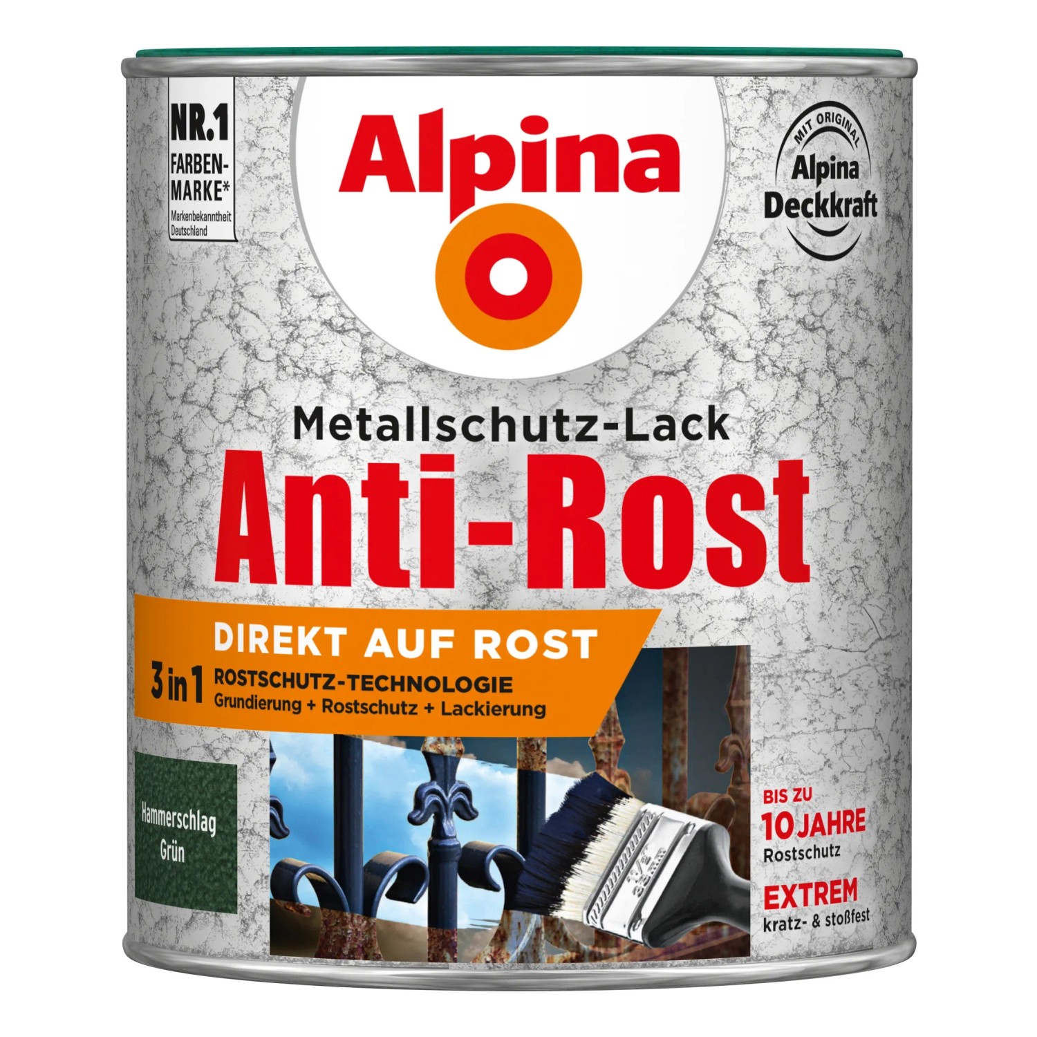 Alpina Metallschutz-Lack Anti-Rost Grün Hammerschlag 750 ml