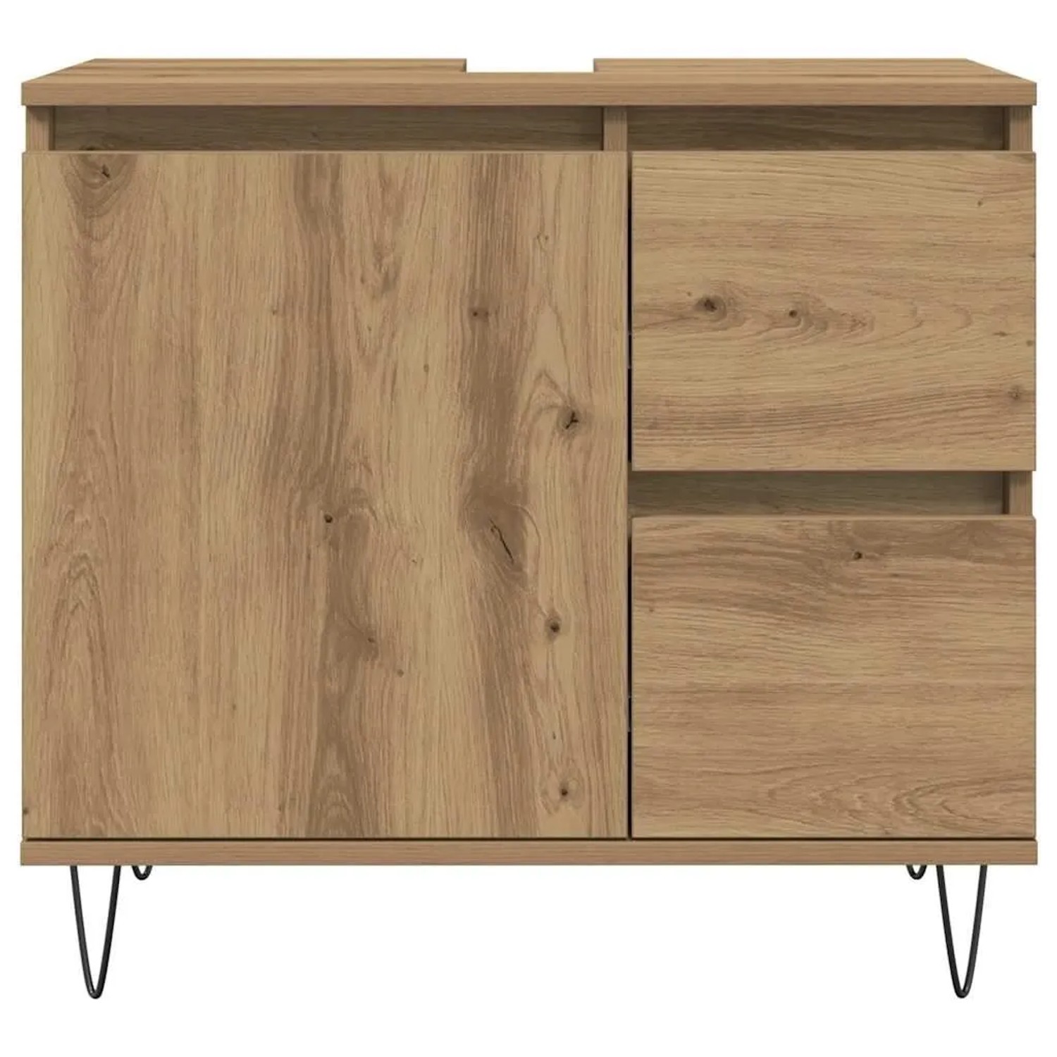 vidaXL Waschbeckenunterschrank Artisan-Eiche, 65x33x60 cm, mit Tür und zwei Schubladen.