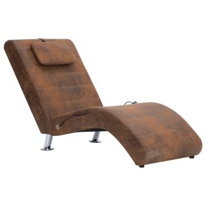 Braune Massage Chaiselongue mit Kissen in Wildleder-Optik. Entspannung pur für Ihr Zuhause.