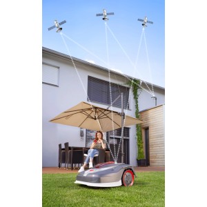 Al-Ko Mähroboter Robolinho 2.350 RTK im Einsatz mit Satellitenverbindung im Garten.