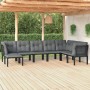 vidaXL Garten-Lounge-Set, 8-teilig, schwarz/grau, Poly Rattan. Gartenmöbel mit Eck- und Mittelstühlen, Fußbänken und Kissen.