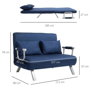 HOMCOM Schlafsofa 2er-Sofa Polyester Metall Blau 111B x 80T x 78H cm