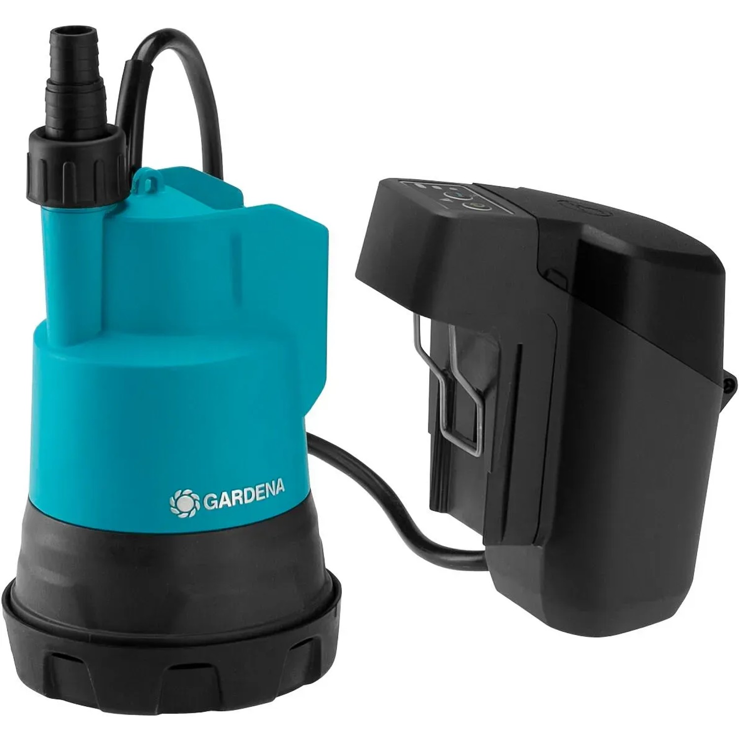Gardena Akku-Klarwasser-Tauchpumpe 2000/2 18V P4A Solo mit Akku-Halterung.