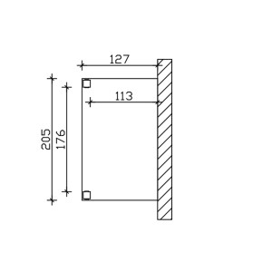 Technische Zeichnung des Skan Holz Vordachs Sellin, Maße: 205 x 126 cm.