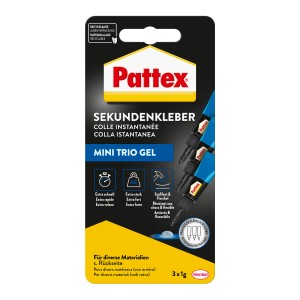 Pattex Sekundenkleber Ultra Gel Mini-Trio, 3 Tuben à 1g, flexibler Kleber für Sofortreparaturen.