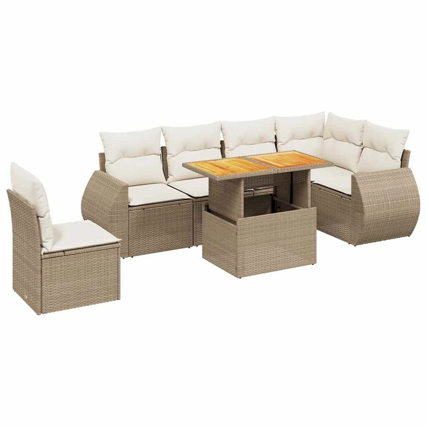 vidaXL 7-Tlg Garten-Sofagarnitur mit Kissen Beige Poly Rattan 3272220 günstig online kaufen