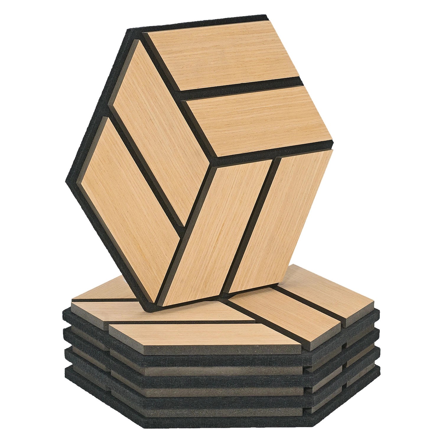 Homestyle4u Akustikpaneele Natur 30 x 26 cm 5 Stück Hexagon Wandpaneele Holz