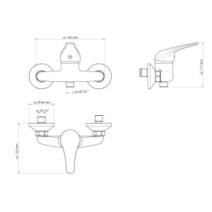 Technische Zeichnung: Eisl Duscharmatur Grande Vita Classic Chrom mit Maßangaben.
