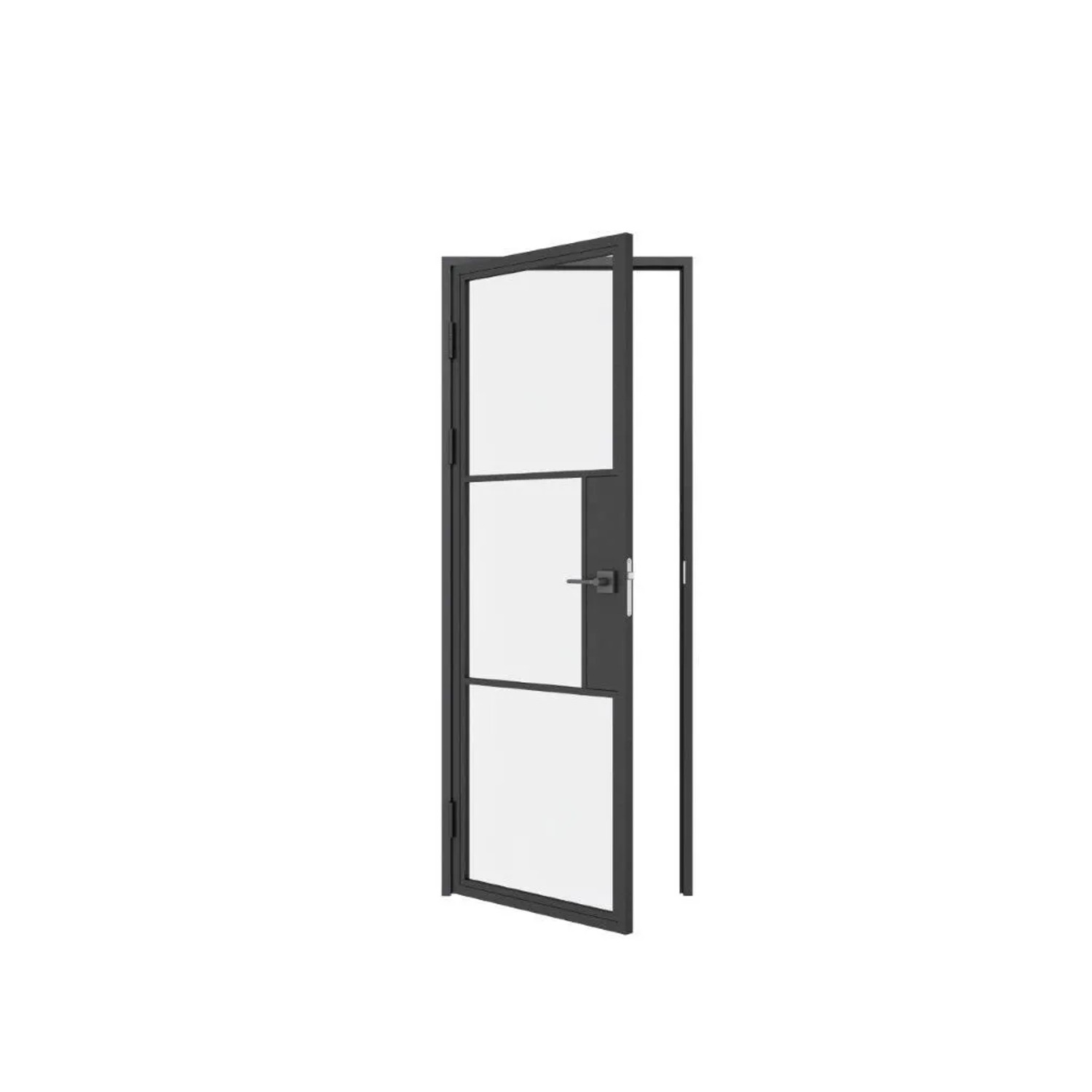 inova Loft Glastür 830 x 2115 mm Klarglas 3 Felder DIN Links Komplettset Beschlag in Schwarz mit Türklinke und Schloss