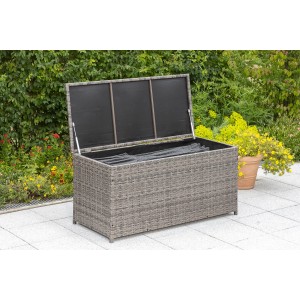 Merxx Gartenkissenbox, grau, aus Kunststoffgeflecht mit Gasdruckdämpfer und Polyestersack.