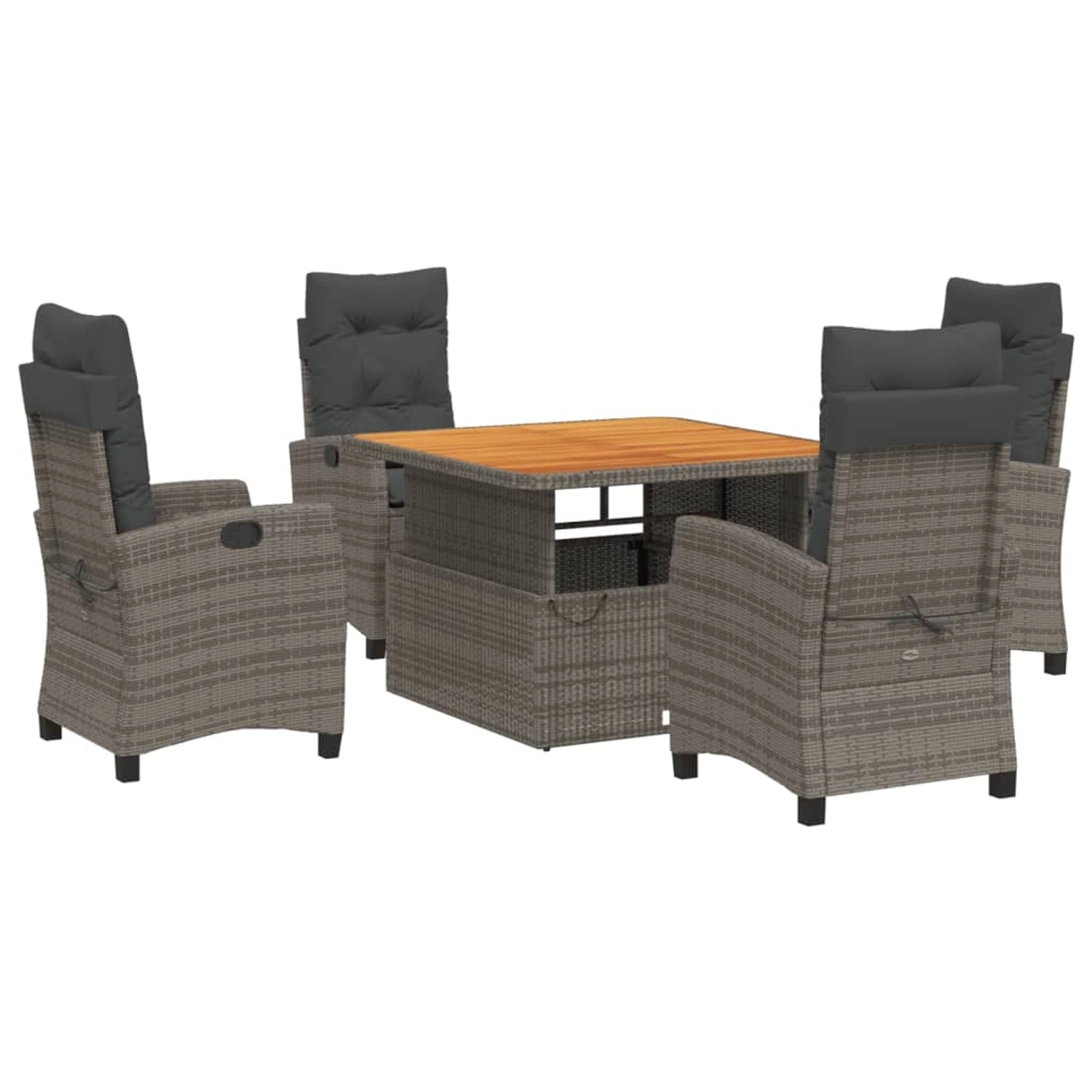 vidaXL 5-Tlg Garten-Essgruppe mit Kissen Grau Poly Rattan 3277401