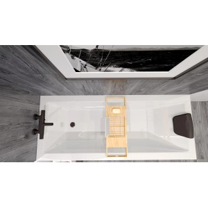 Rechteckige Bad Land Badewanne MODERN 130x70 mit Bambusablage und Füßen.
