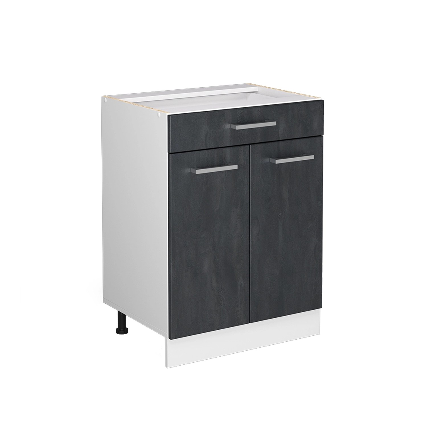 Vicco Küchenunterschrank R-Line Schwarz Beton 60 cm ohne Arbeitsplatte mit Weiß Korpus