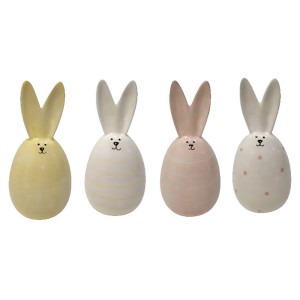 Boltze Deko-Figur Friedo, 4-fach sortiert, Hasenfiguren in Pastellfarben mit Mustern.