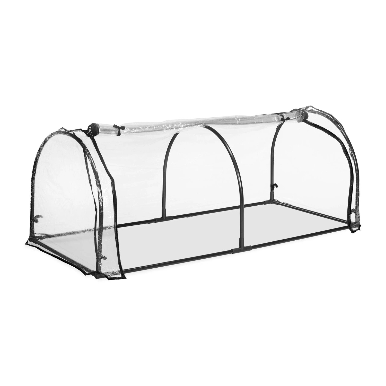 Relaxdays Folienfrühbeet PVC Eisen Transparent Schwarz mit Tür 50 cm x 130 cm x 60 cm 1,5 kg