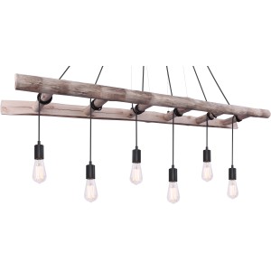 Pendelleuchte Irmgard im Naturholz-Design mit sechs E27 Fassungen.