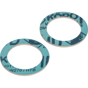 Zwei Fiberdichtungen, Ø 27/38 mm, für Rohrleitungen und Sanitärinstallation.