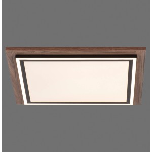 Quadratisches Paul Neuhaus LED-Panel Palma mit Holzdekor, dimmbar und mit einstellbarer Lichtfarbe.