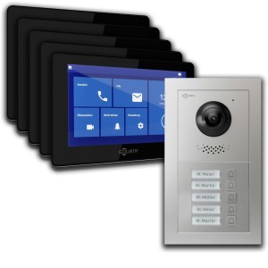 Goliath Basic Line 5-Familienhaus Video Türsprechanlage Monitor Schwarz - Silber Ausenstation Unterputzose