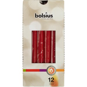 Bolsius Spitzkerzen in Altrot, 12 Stück, cellophaniert. Elegante Stabkerzen für festliche Anlässe.
