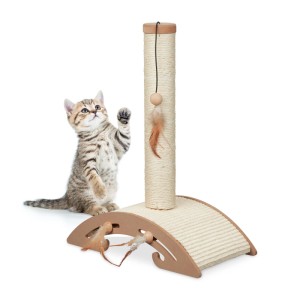 Relaxdays Kratzsäule mit Kratzbrett und Spielzeug MDF Sisal Braun Beige 52 cm x 42 cm x 22 cm 1,1 kg