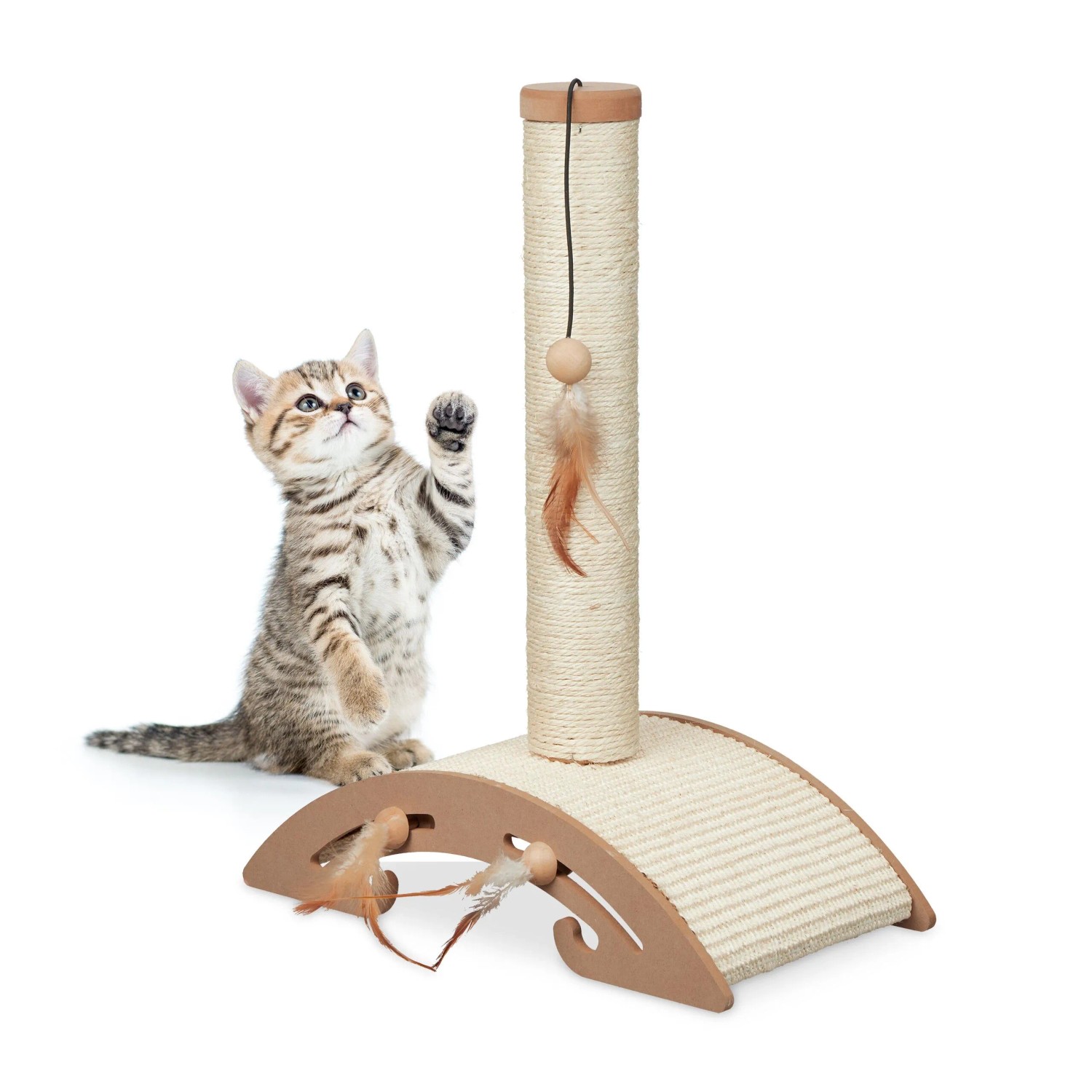 Relaxdays Kratzsäule mit Kratzbrett und Spielzeug MDF Sisal Braun Beige 52 cm x 42 cm x 22 cm 1,1 kg