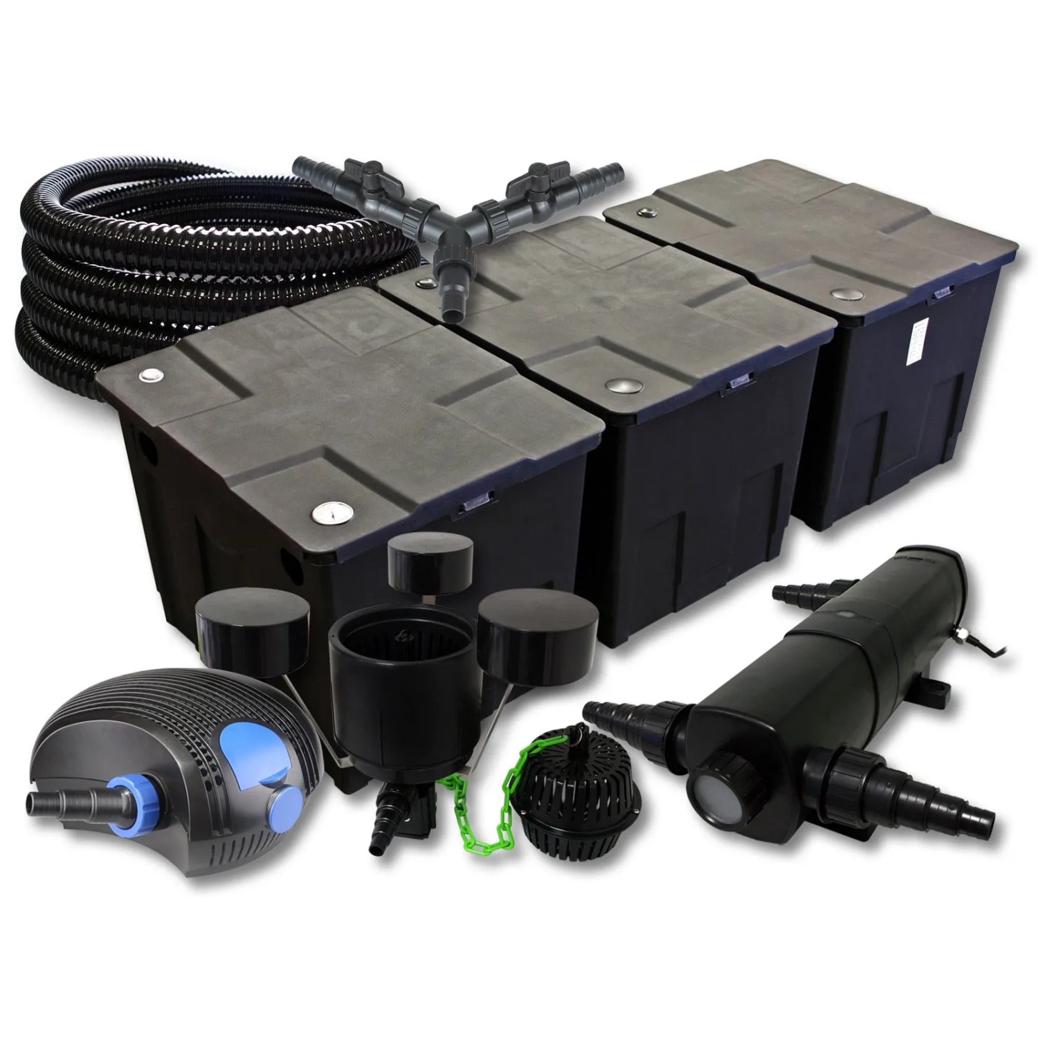 Sunsun Filter Set 90000L Teich 36W Klärer100W Eco Pumpe 25M Schlauch Skimmer