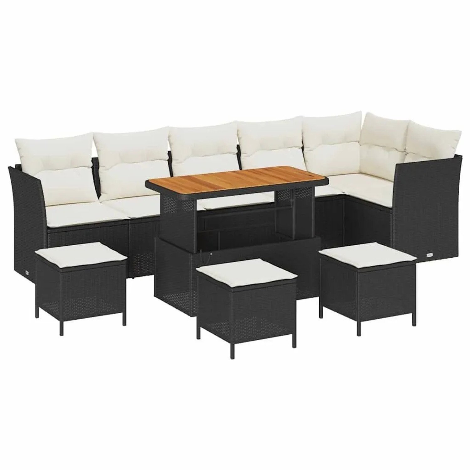 vidaXL Garten-Sofa-Set mit Kissen 10-Tlg Schwarz und Creme 3363460