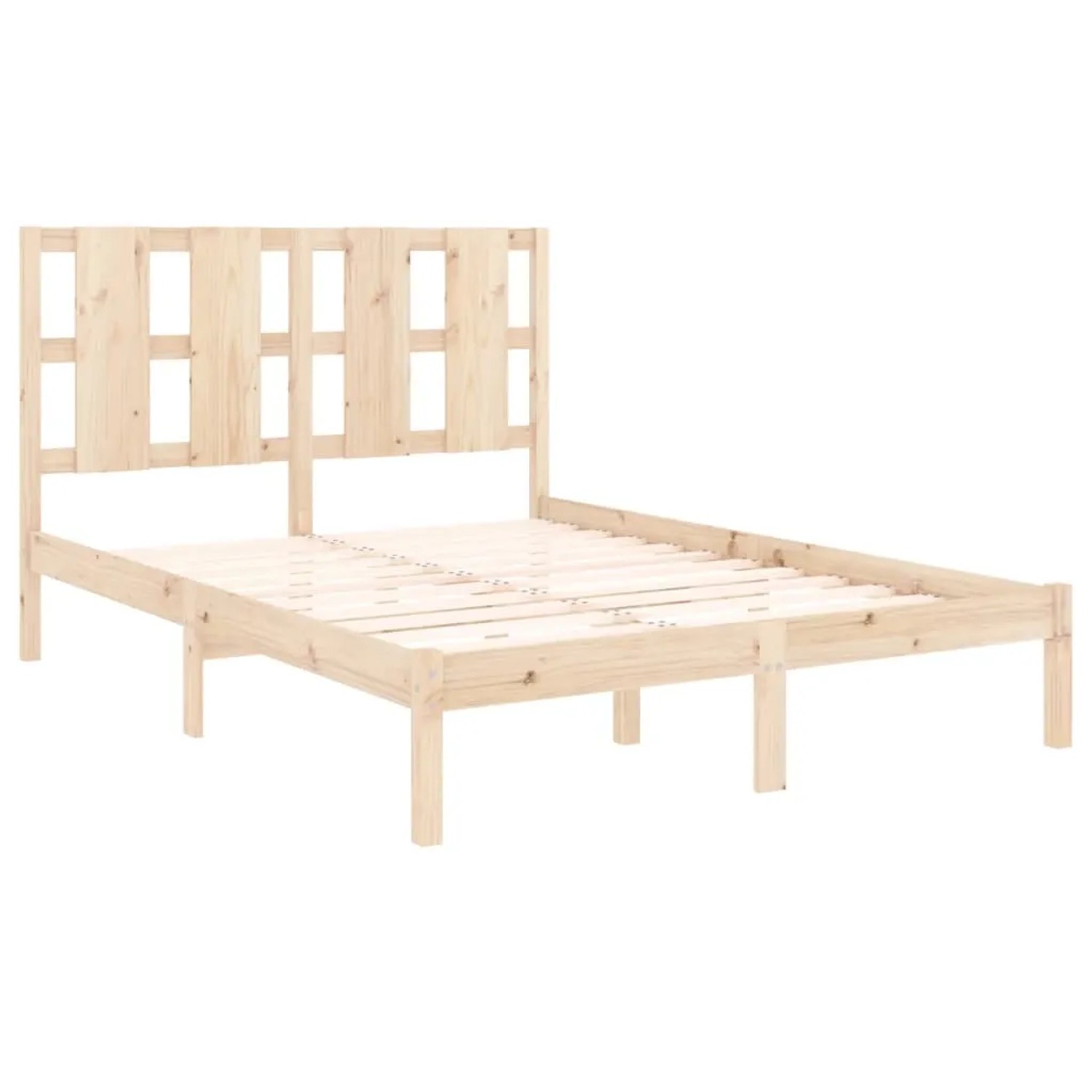 vidaXL Massivholzbett, 135x190 cm, Kiefernholz, Doppelbett mit Lattenrost und Kopfteil.
