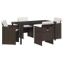 Braune 5-tlg. vidaXL Garten Essgruppe aus Poly Rattan mit Tisch und Stühlen.