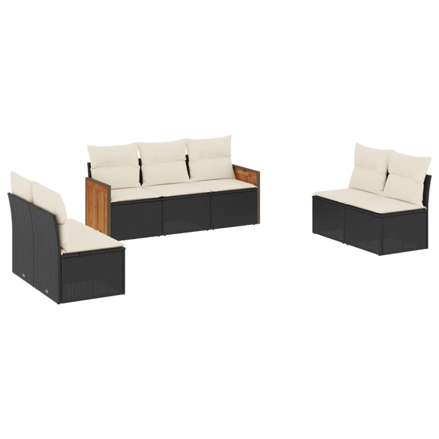 vidaXL 7-Tlg Garten-Sofagarnitur mit Kissen Schwarz Poly Rattan 3259956 günstig online kaufen