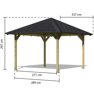 Karibu Pavillon Bever 2 Set mit schwarzen Schindeln, 289x289x297 cm.