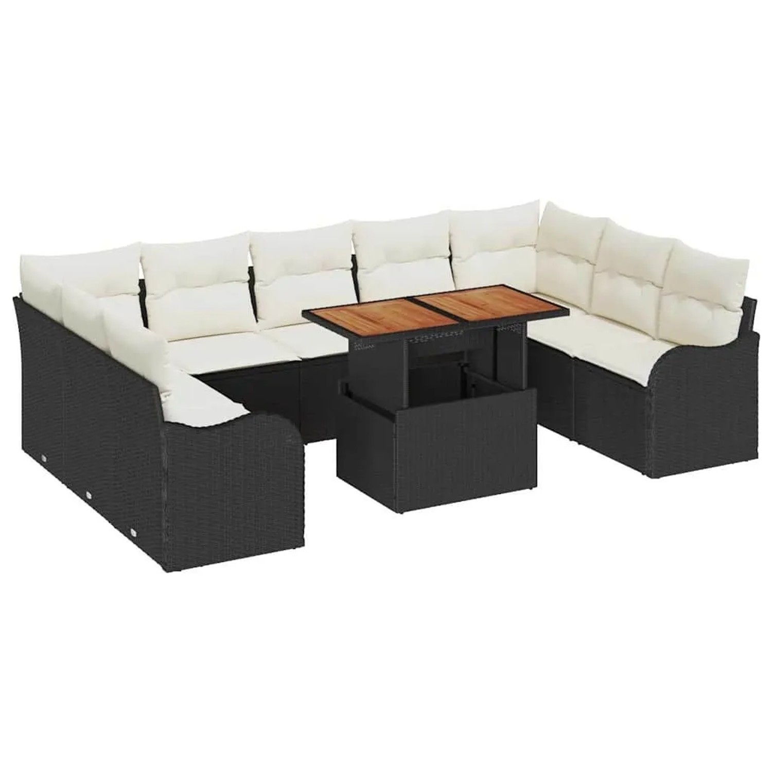 vidaXL Garten-Sofa-Set mit Kissen 10-Tlg Schwarz und Creme 3349501
