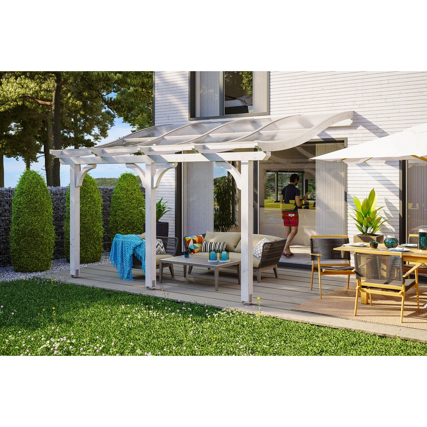 Skan Holz Terrassenüberdachung Venezia 434 x 339 cm Leimholz Weiß