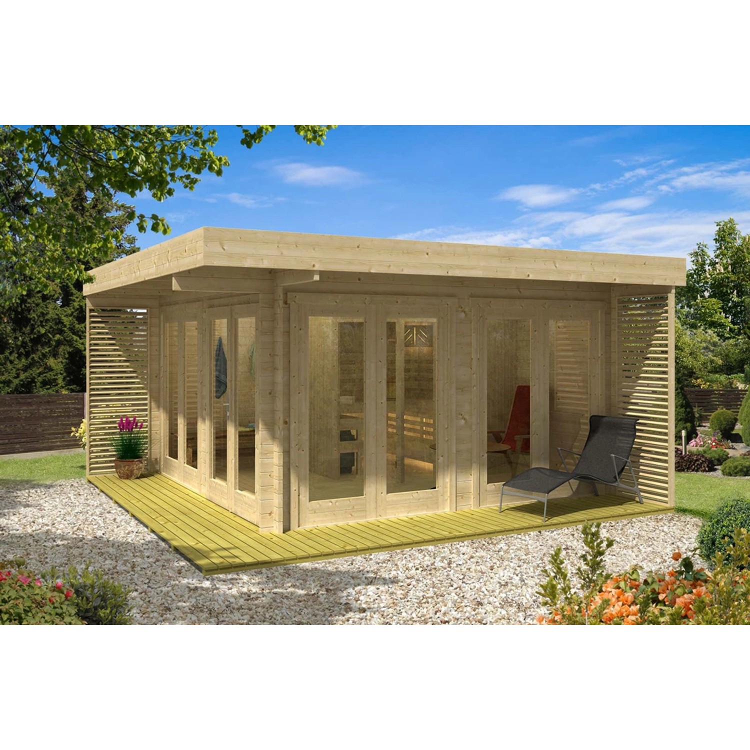 Finntherm Gartensauna Viva-44 A Braun-Weiß 480 cm x 480 cm günstig online kaufen