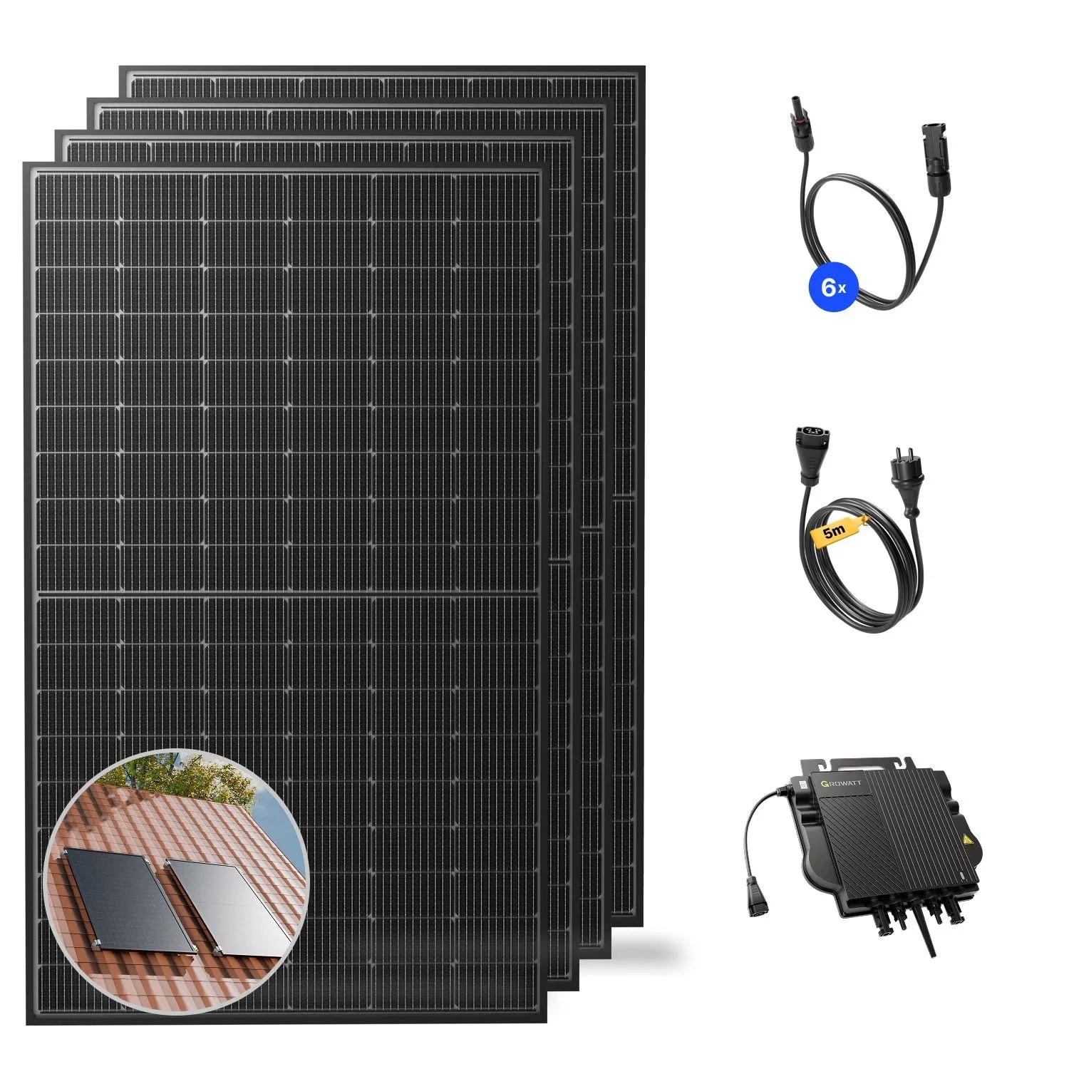 Solakon Balkonkraftwerk 2000W Solaranlage mit Ziegeldach Halterung Einzelmontage Steckerfertig Komplettset Photovoltaik 800W Kabellänge 5m