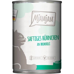 MjAMjAM Katzen-Nassfutter Saftiges Hühnchen mit Brokkoli, 400g Dose.