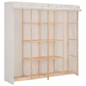 vidaXL Kleiderschrank, weiß, 173x40x170 cm, Stoffbezug und Holzrahmen mit offenen Fächern.