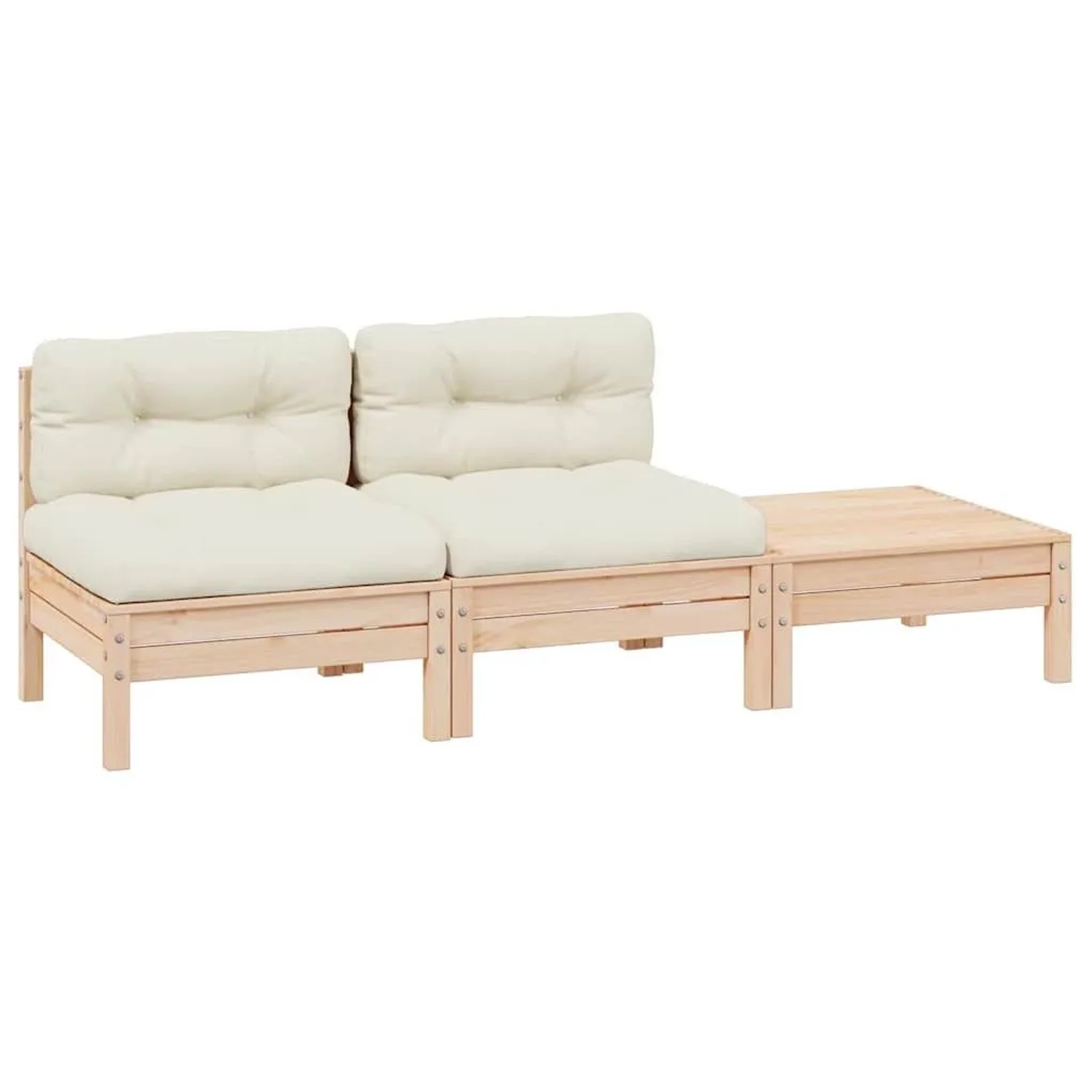 vidaXL 3-Tlg Garten-Lounge-Set mit Kissen Creme Massivholz Kiefer 806682